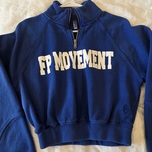 FP Movement by Free People Royal Blue Quarter-Zip Sweatshirt with White Logo